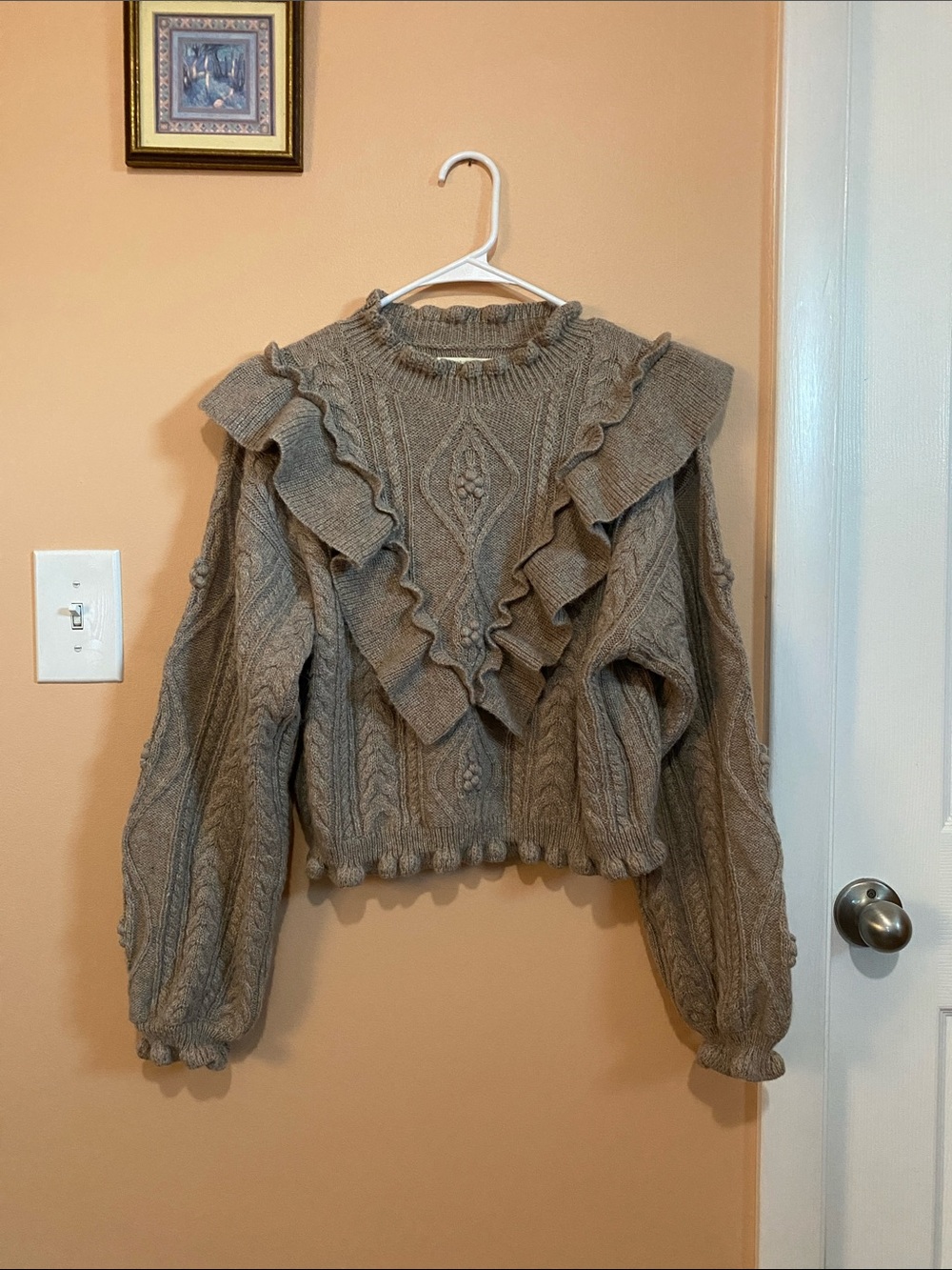 Christy Dawn Ruffled Cable Knit Sweater - Taupe